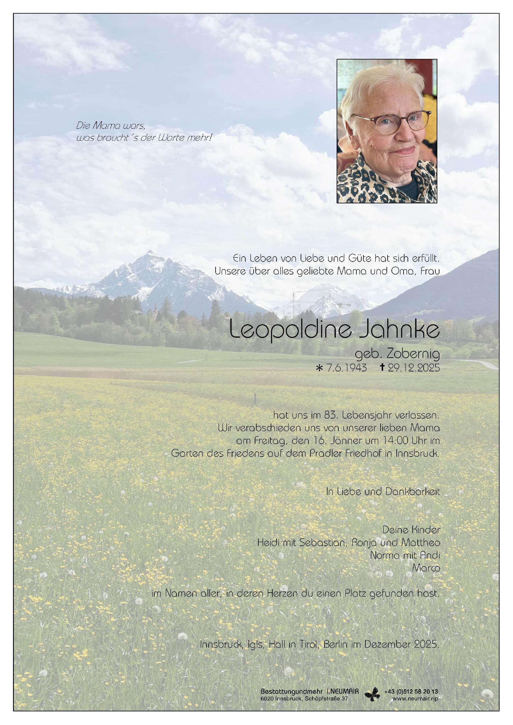 Leopoldine Jahnke, geb. Zobernig